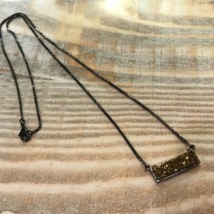 Gold Druzy Bar Necklace Gun Metal Setting